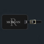 DIY Monogram & Name, Classic Black with Grey Text  Luggage Tag<br><div class="desc">Personalise with grey Monogram and white Name on black background.</div>