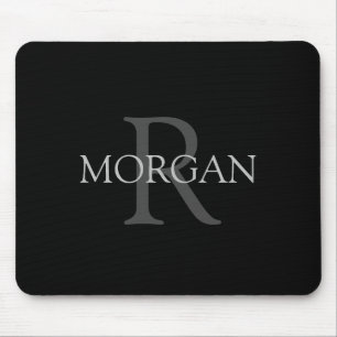 DIY Monogram & Name, Classic Black with Grey Text Mouse Mat