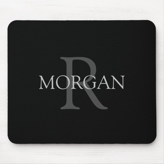 DIY Monogram & Name, Classic Black with Grey Text Mouse Mat (Front)