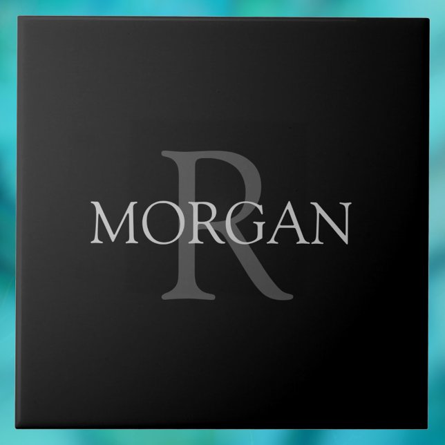 DIY Monogram & Name, Classic Black with Grey Text Tile (Creator Uploaded)