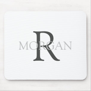 DIY Monogram & Name, Classic White with Grey Text Mouse Mat