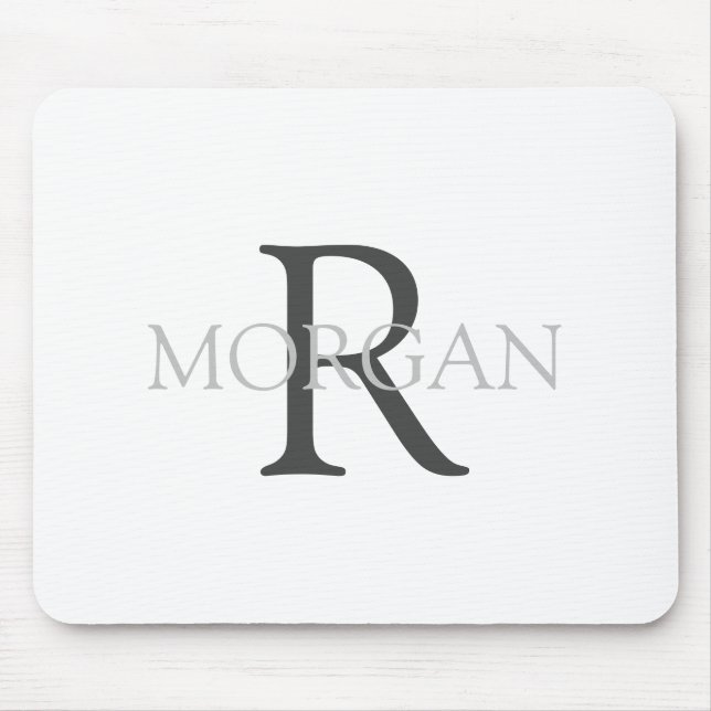 DIY Monogram & Name, Classic White with Grey Text Mouse Mat (Front)