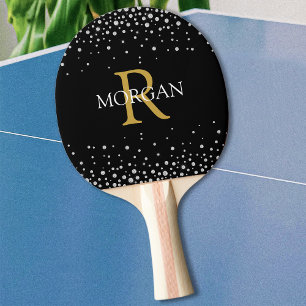 DIY Monogram & Name Gold & White, Diamonds, Black Ping Pong Paddle
