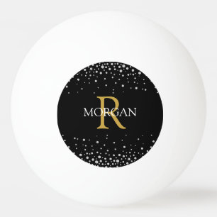 DIY Monogram & Name Gold/White, Diamonds on Black Ping Pong Ball