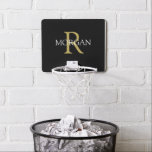 DIY Monogram & Name, Gold & White on Black Mini Basketball Hoop<br><div class="desc">Personalise with your Monogram and Name In Gold and White Text on this simple Classic Black Design.</div>