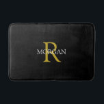 DIY Monogram & Name, Gold & White Text, Black Bath Mat<br><div class="desc">Personalise with your Monogram and Name In Gold and White Text on Black background. This simple Classic Design makes a great gift.</div>