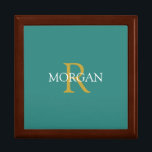 DIY Monogram & Name, Gold/White Text, Dark Teal Gift Box<br><div class="desc">Personalise with your Monogram and Name In Gold and White Text on Dark Teal background. This simple Classic Design is sure to get attention.</div>