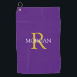 DIY Monogram & Name, Gold/White Text, Royal Purple Golf Towel<br><div class="desc">Personalise with your monogram and name in gold and white text on a royal purple background. This stylish and trendy classic design makes a great gift for him or her.</div>