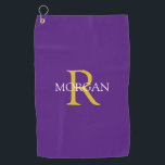 DIY Monogram & Name, Gold/White Text, Royal Purple Golf Towel<br><div class="desc">Personalise with your monogram and name in gold and white text on a royal purple background. This stylish and trendy classic design makes a great gift for him or her.</div>