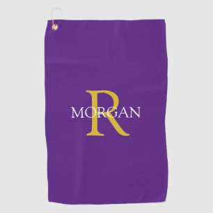 DIY Monogram & Name, Gold/White Text, Royal Purple Golf Towel