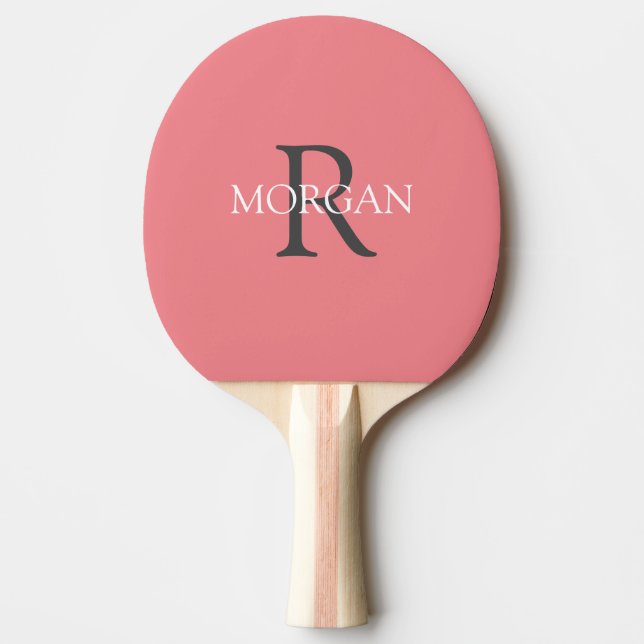 DIY Monogram & Name, Grey & White Text, Coral Ping Pong Paddle (Front)