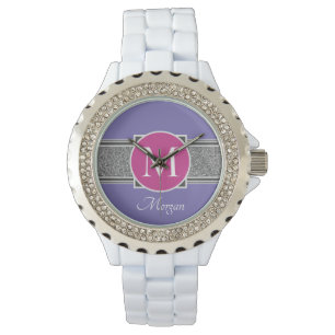 DIY Monogram & Name, Silver Glitter, Periwinkle Watch