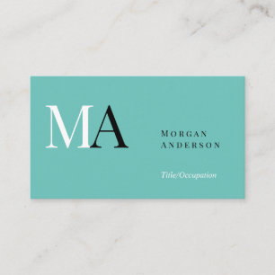 DIY Monogram Name Title & Info, Black White Teal B Business Card