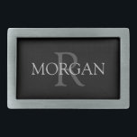 DIY Monogram & Name, Trendy Black with Grey Text Belt Buckle<br><div class="desc">Personalize with your Monogram and Name In Grey Text. This simple Classic Design is sure to get attention.</div>