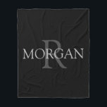 DIY Monogram & Name, Trendy Black with Grey Text Fleece Blanket<br><div class="desc">Personalise with your Monogram and Name In Grey Text. This simple Classic Black Design can also be used to promote your Company Name.</div>