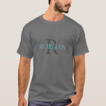 DIY Monogram & Name, Trendy Design Teal Grey Text T-Shirt<br><div class="desc">Personalise with your Monogram and Name In Teal and Grey Text. This simple Classic Design can also be used to promote your Company Name. Click “Customise” to change colours and type styles.</div>