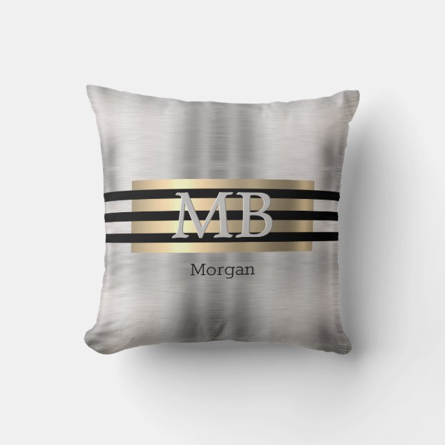 DIY Monogram & Name, Yel Gold Brushed Steel Black Cushion (Front)
