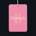 DIY Monogram & Name, Yel Or & White Text on Pink Car Air Freshener<br><div class="desc">Personalise with your Monogram and Name In yellow orange and white text on a pink background. This simple Classic Design is sure to get attention.</div>