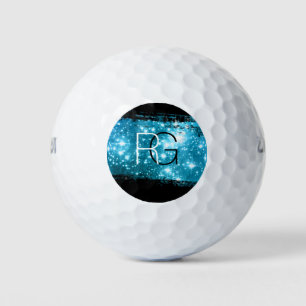 DIY Monogram White & Black, Stardust Brush Stroke Golf Balls