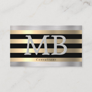 DIY Monogram, Yel Gold Brushed Steel Black Stripes Business Card