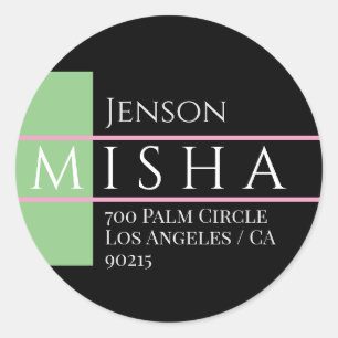 DIY Name & Address / Sage, Black and Pink Classic Round Sticker