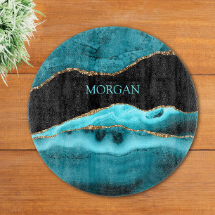 DIY Name, Black, Gold & Teal Agate Cutting Board