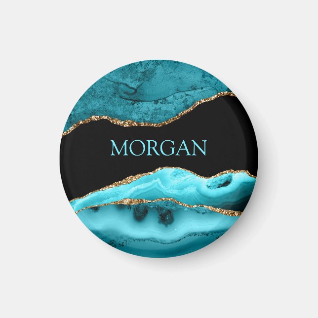 DIY Name, Black, Gold & Teal Agate Magnet (Front)