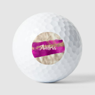 DIY Name Brush Text Fuchsia Platinum Faux Metallic Golf Balls