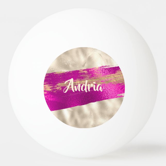 DIY Name Brush Text Fuchsia Platinum Faux Metallic Ping Pong Ball (Front)