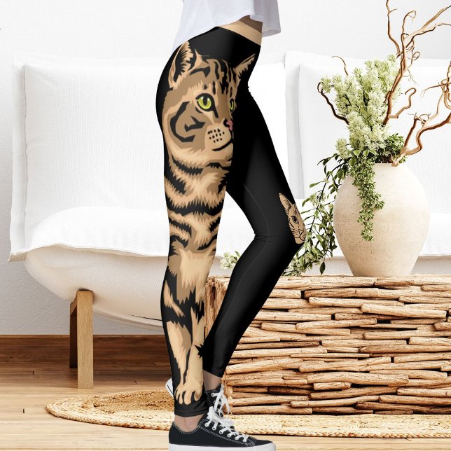 DIY Name Cute Cat Pet Animal Black Peach Striped  Leggings (Creator Uploaded)