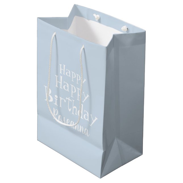 DIY Name Happy Birthday Pastel Blue Medium Gift Bag (Front Angled)
