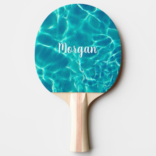 DIY Name in White Script, Swimming Pool Water Ping Pong Paddle (Back)