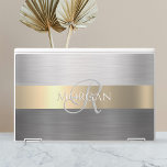 DIY Name & Initial, Brushed Steel & Yellow Gold HP Laptop Skin<br><div class="desc">Personalise with your name or business name and initial. Makes a great gift for her,  him or a friend. Brushed Steel and Yellow Gold Metal stripe.</div>