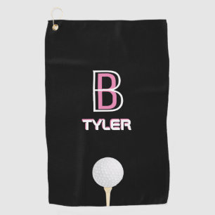 DIY Name & Initial White & Pink, Golf Ball, Black Towel