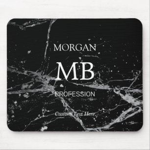 DIY Name Initials Profession, Black & Gray Marble Mouse Mat