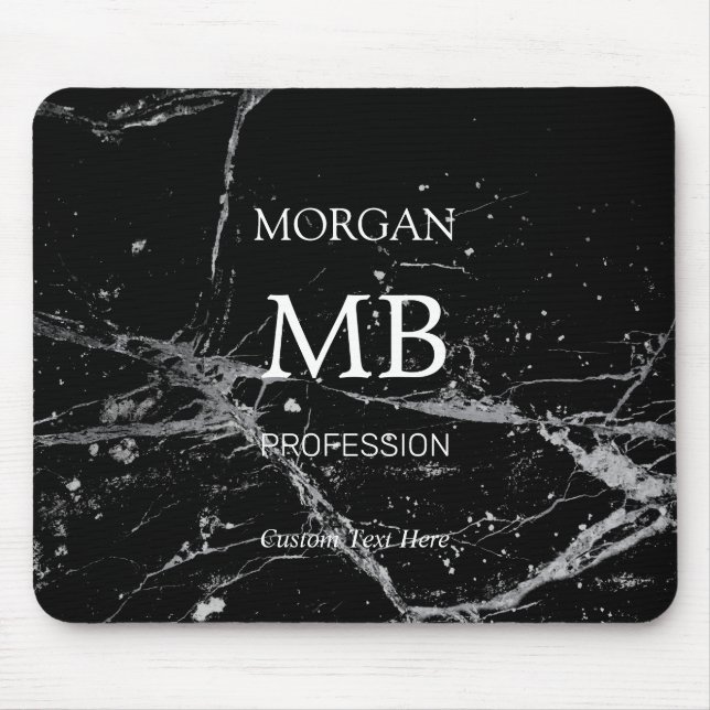DIY Name Initials Profession, Black & Gray Marble Mouse Mat (Front)