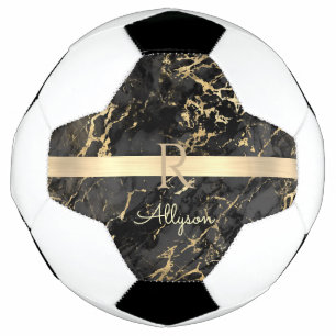 DIY Name & Monogram, Gold Bar, Black & Gold Marble Football