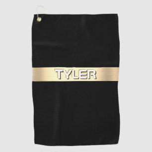 DIY Name White, Brushed Gold Stripe, Black Golf Towel
