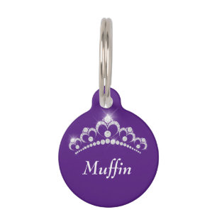 DIY Name, White Diamond Crown, Sparkle, Purple Pet Tag