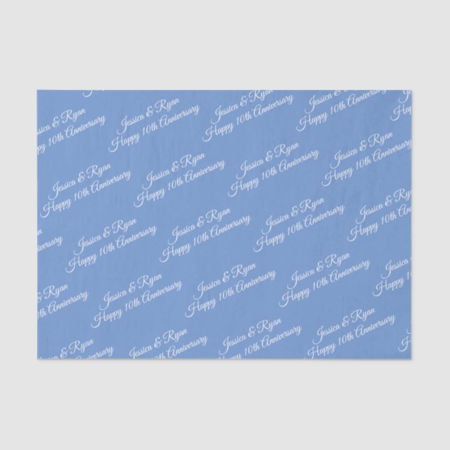DIY Names, Anniversary Year, White Script, Blue Tissue Paper (Front)