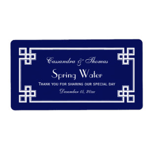 DIY Navy Wht Greek Key Frame H Water Bottle Label