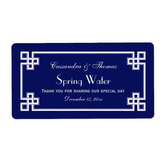 DIY Navy Wht Greek Key Frame H Water Bottle Label Shipping Label
