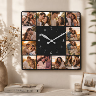 DIY Personalised 12 Photo Collage Template Square Wall Clock