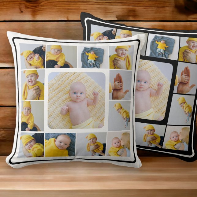 DIY Personalised 13 Photo Collage Template Cushion (Creator Uploaded)