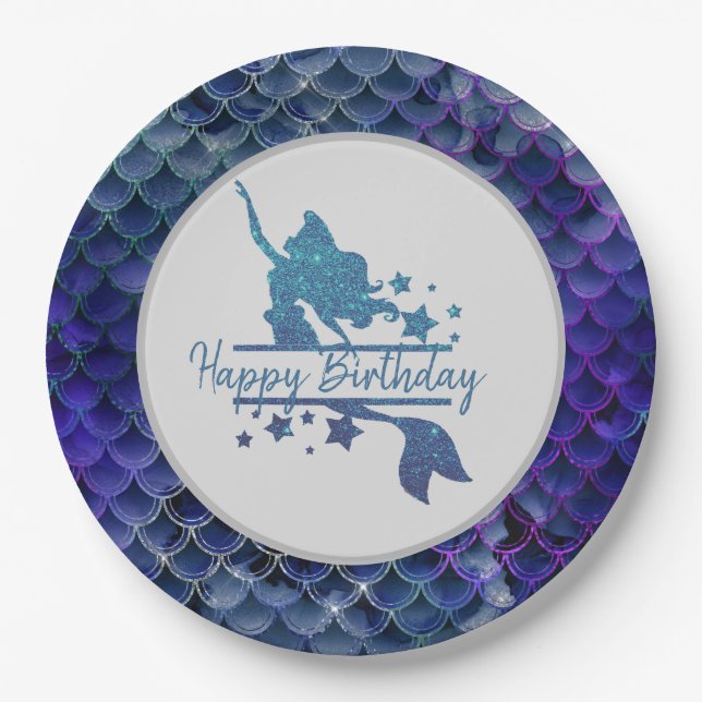 DIY, Personalised Mermaid Theme Party Supplies  Paper Plate (Front)
