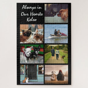 DIY pet memorial 7 picture collage with name Jigsaw Puzzle