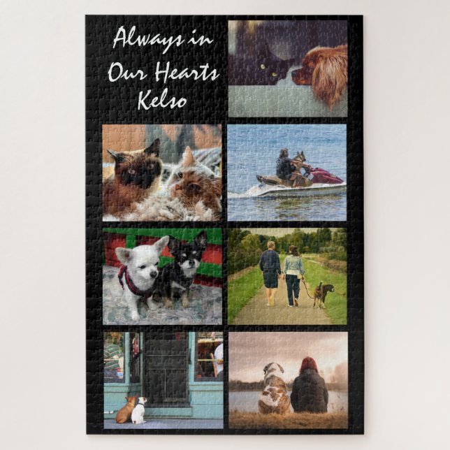 DIY pet memorial 7 picture collage with name Jigsaw Puzzle (Vertical)