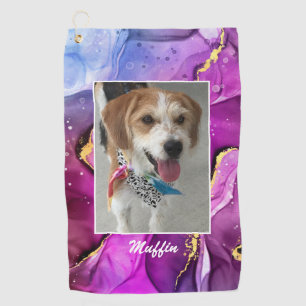DIY Pet's or Child's Photo & Name, Ink Abstract 3 Golf Towel