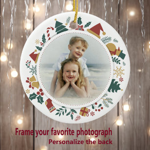 DIY Photo in Christmas Images Circle Border Ceramic Tree Decoration
