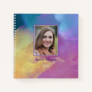 DIY Photo/Name/Year/Gold Blue & Purple Art Notebook